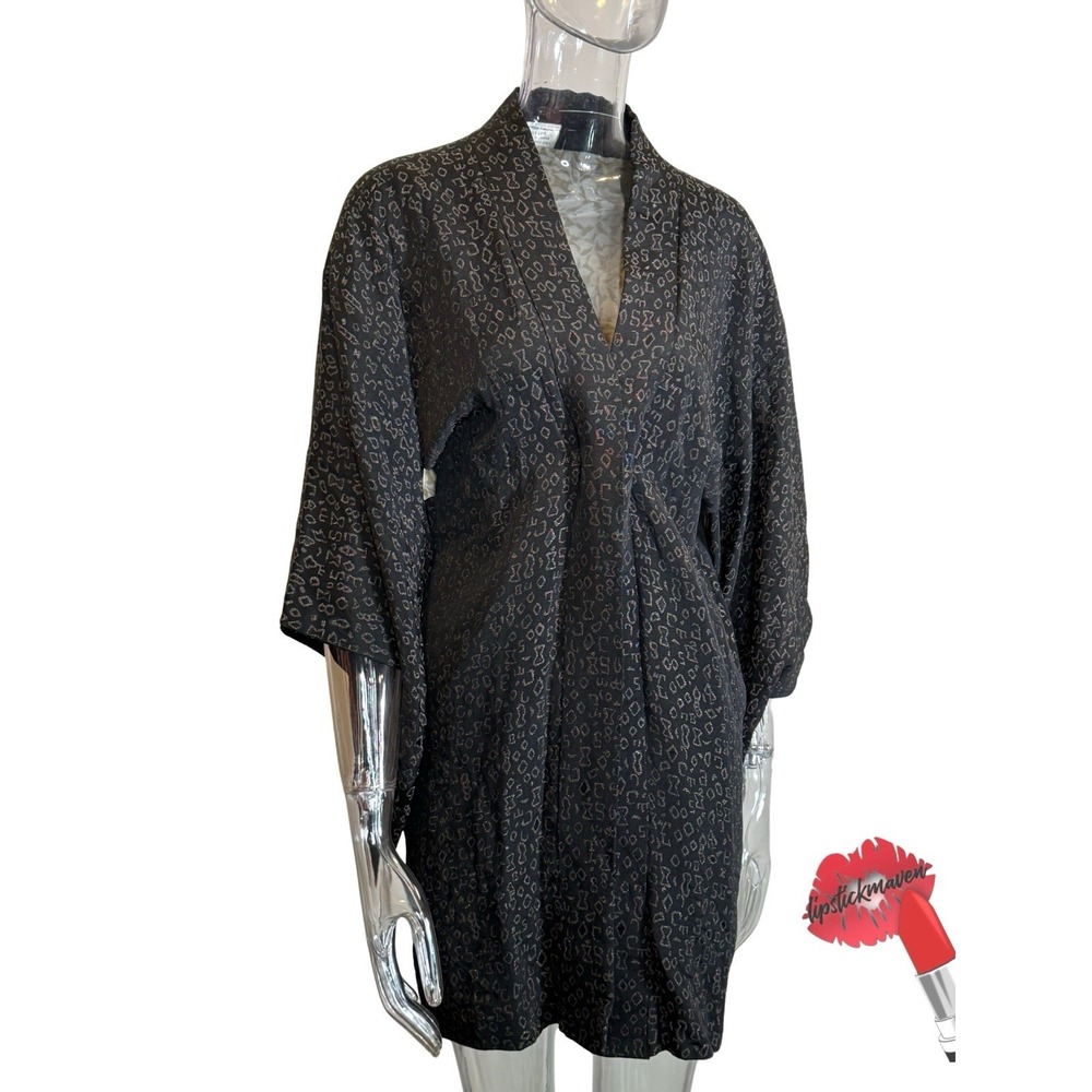 Vintage Japanese‎ Kimono Women One Size Black Oriental Design 100% Silk Haori